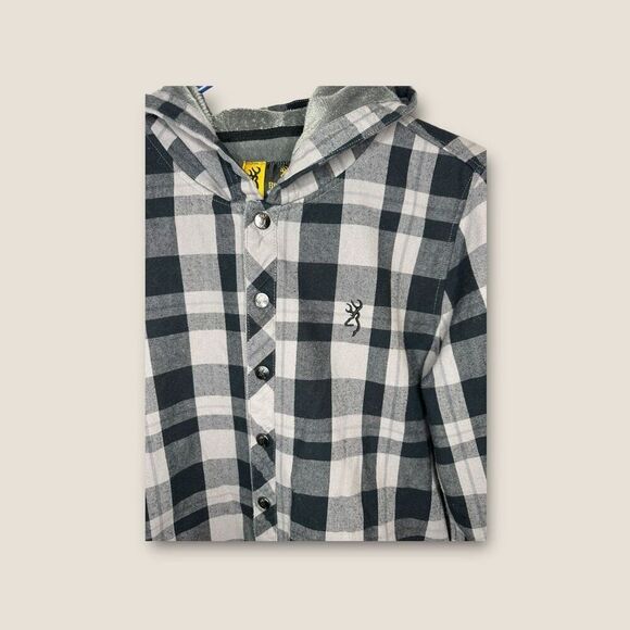 Browning Men’s Hooded Jacket Gray Black Plaid Size Large - Picture 3 of 8
